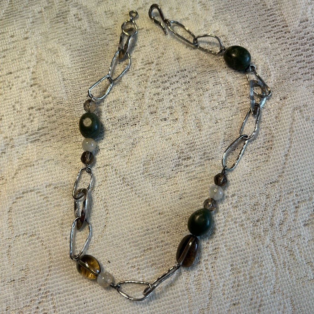 Retired Silpada Jade Smoky Topaz Citrine Chain Link Sterling Silver Necklace